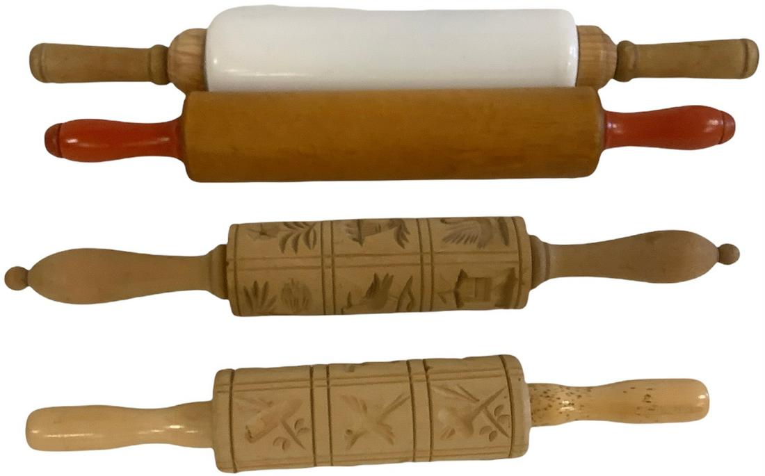 Milk glass rolling pin with wooden handles, 19" l, made (1 of 1)