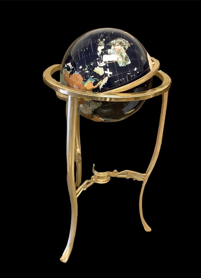 Tall blue Lapis Gemstone World Globe with Tripod Gold (1 of 6)