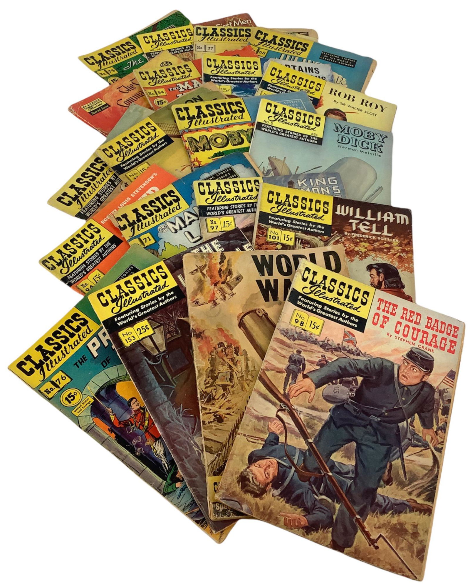 Lot of 20 Classic Illustrated comics including the Red: Lot of 20 Classic Illustrated comics including the Red Badge of Courage, William Tell, Moby Dick & Rob Roy