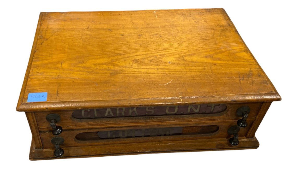 Two Drawer Oak Clarks Thread Cabinet (1 of 1)