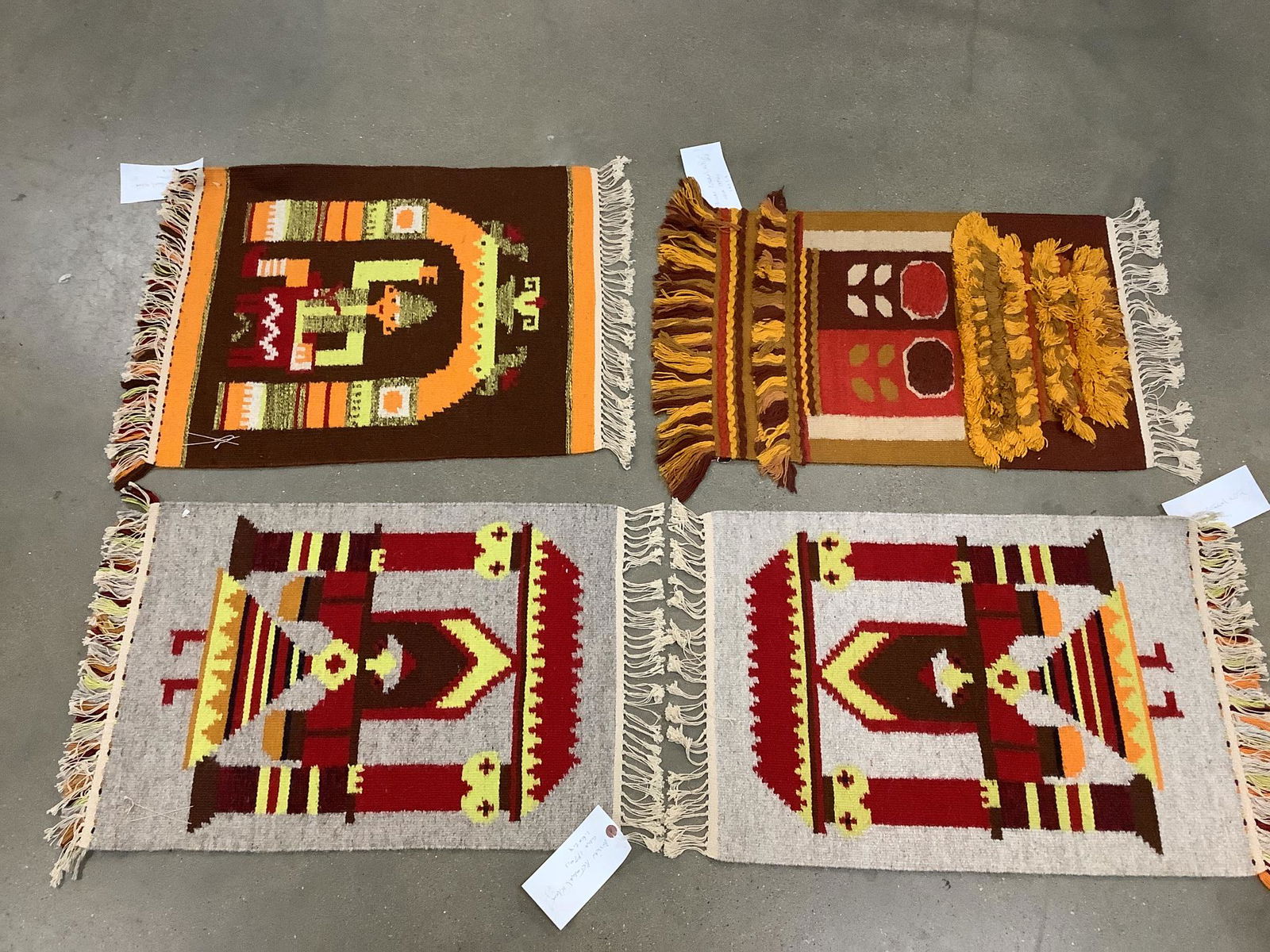 Four Russian Pictorial Kilim rugs, circa 1970's, 1' 6": Four Russian Pictorial Kilim rugs, circa 1970's, 1' 6" x 2' 4", 1' 6" x 2' 4", 1' 6" x 2' 4", 1' 6" x 2' 4".