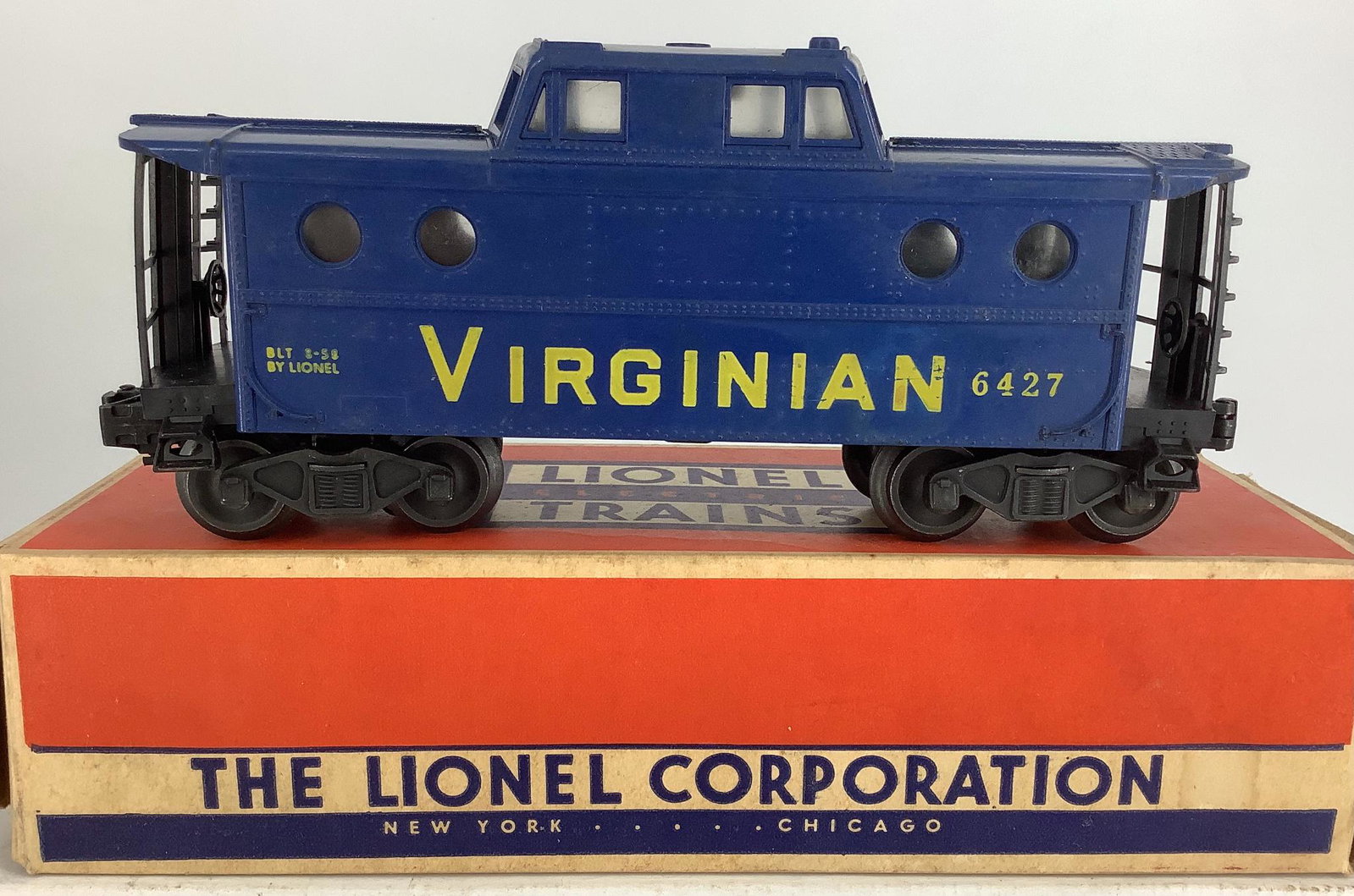 Lionel postwar 6427 Virginian caboose, may have: Lionel postwar 6427 Virginian caboose, may have incorrect frame and wheels, with box labeled 2467-1.