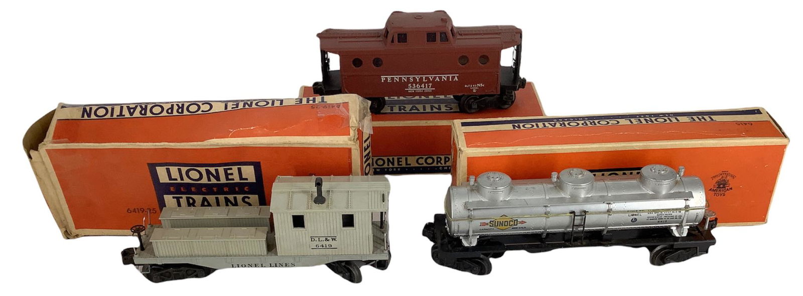 Lionel postwar 6419-25 DL&W wrecking car, 6415 three (1 of 1)