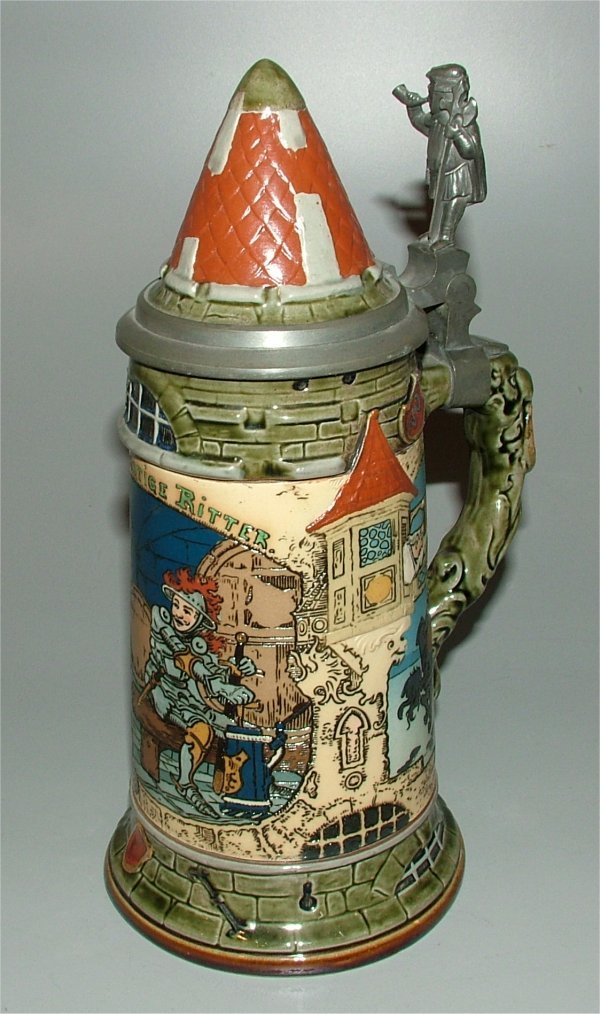 VILLEROY AND BACH METTLACH STEIN #2282 DER DURSTI: VILLEROY AND BACH METTLACH STEIN #2382 DER DURSTIG RITTER 9 1/2"H