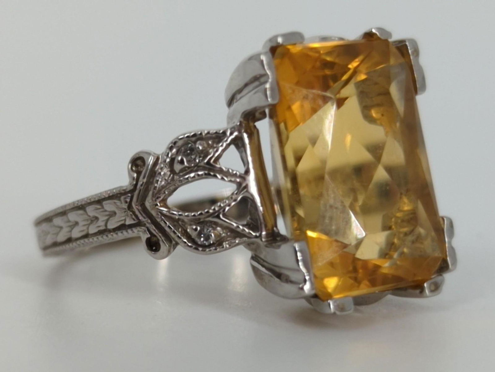 Vintage 14kt White God, Citrine & Diamond Ring (1 of 7)