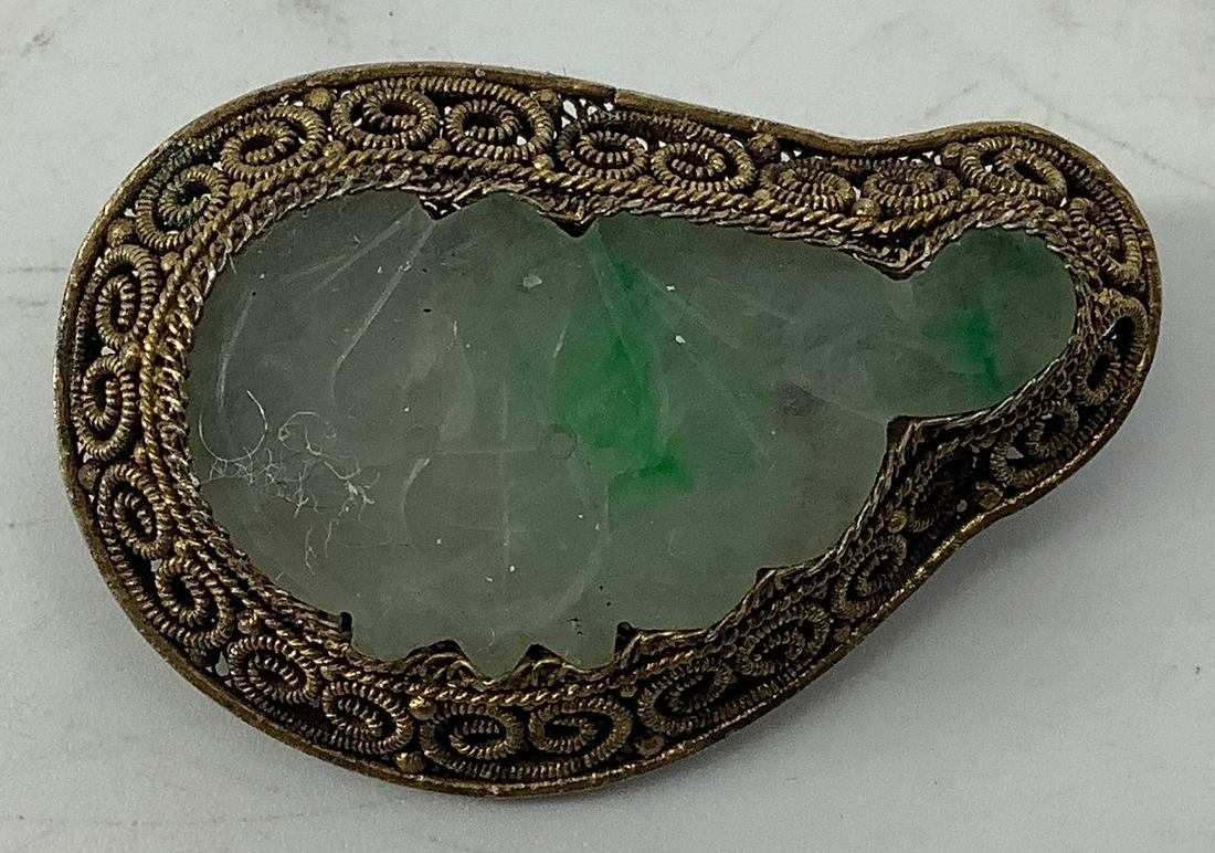 Filigree Style Vermeil Jade Pin (1 of 2)
