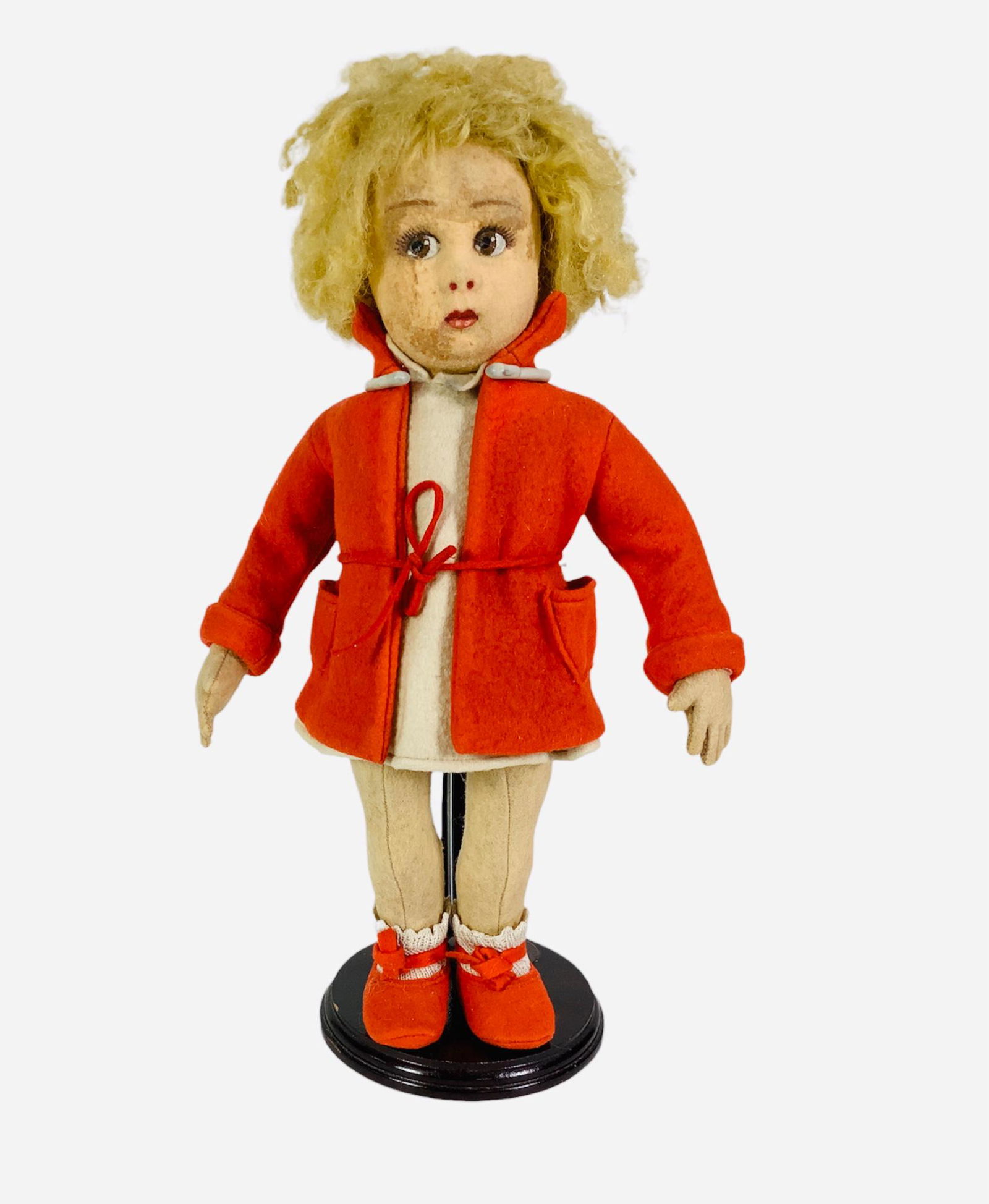13" formed felt Lenci Series 111 Girl (1927-1931). She has mohair wig, painted side glancing eyes (1 of 3)
