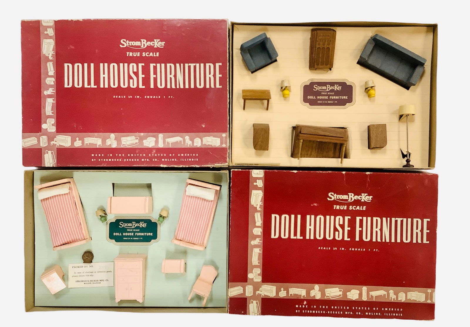 2 Sets Strombecker True Scale Doll House Furniture In Original
