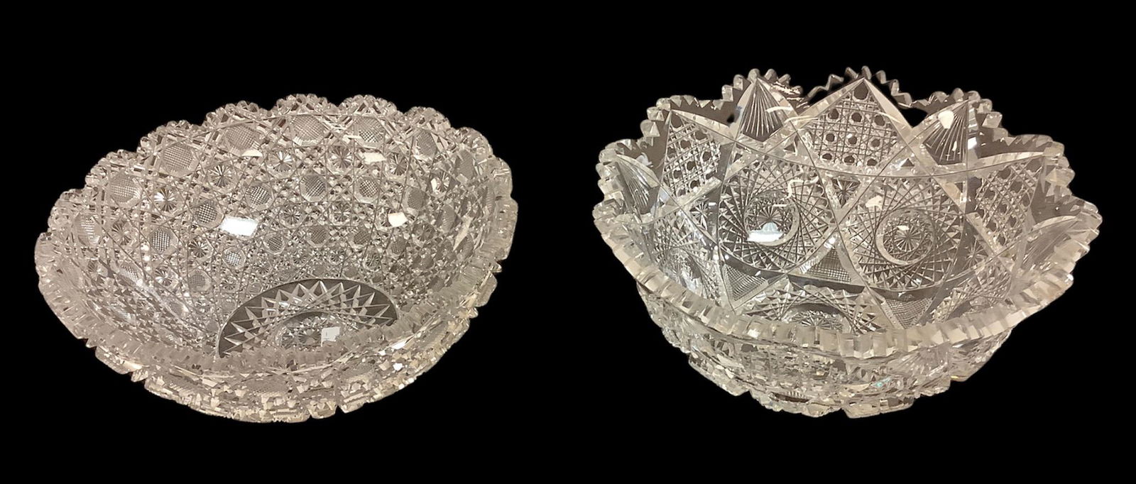 American Brilliant cut glass. Two 9" diameter bowls with small chips (1 of 1)