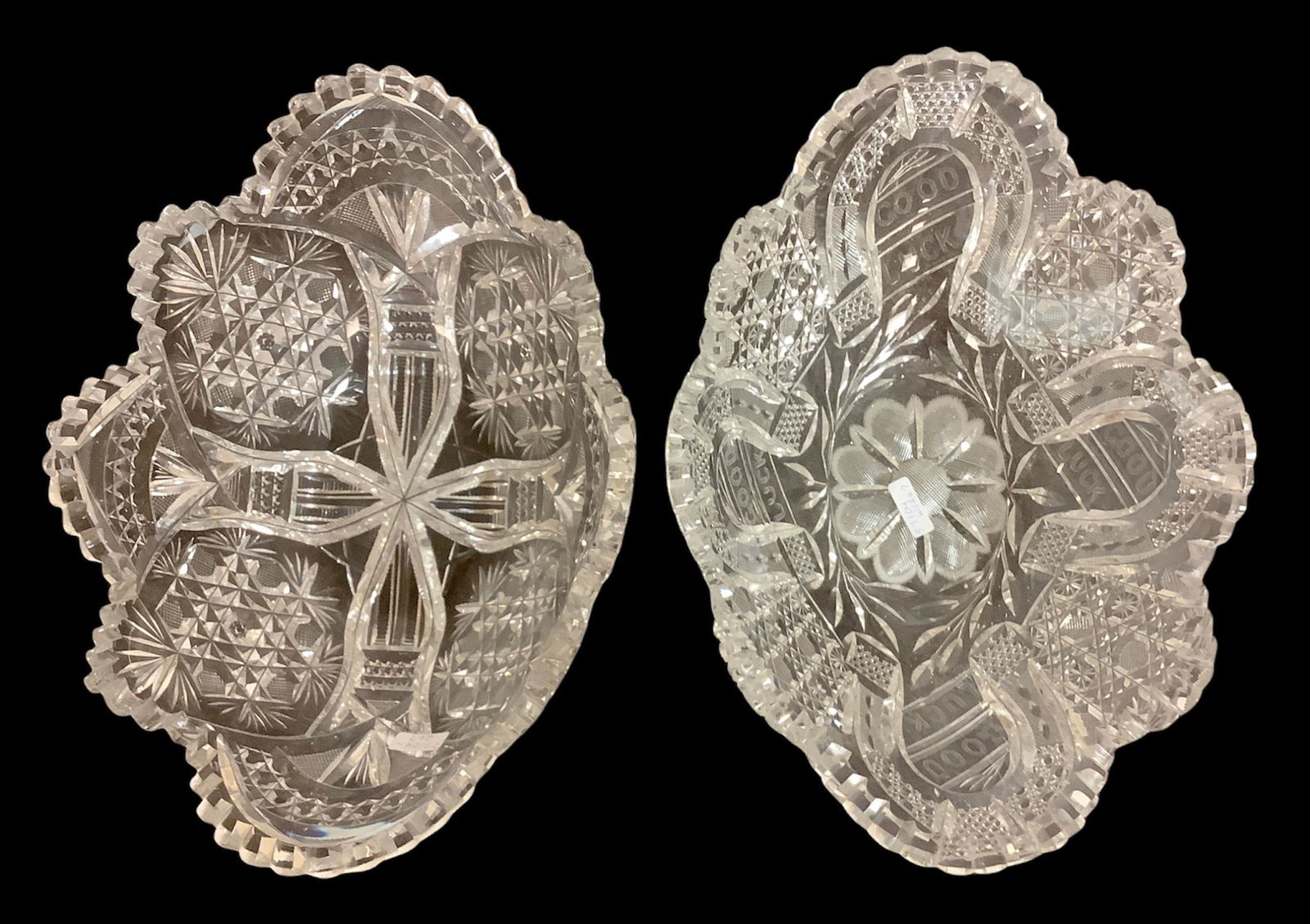 American Brilliant cut glass. Two bowls one 11.5" diameter and 1 12" diameter. Echo good luck, is (1 of 3)