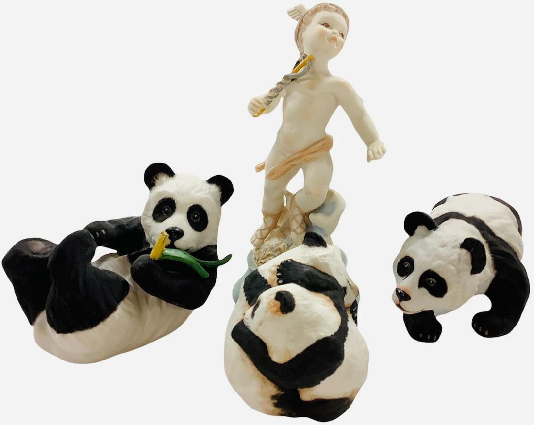 Lot of (4) Boehm figurines including a cherub 7.5" & (3) pandas ranging from 3.5"-4". (1 of 8)