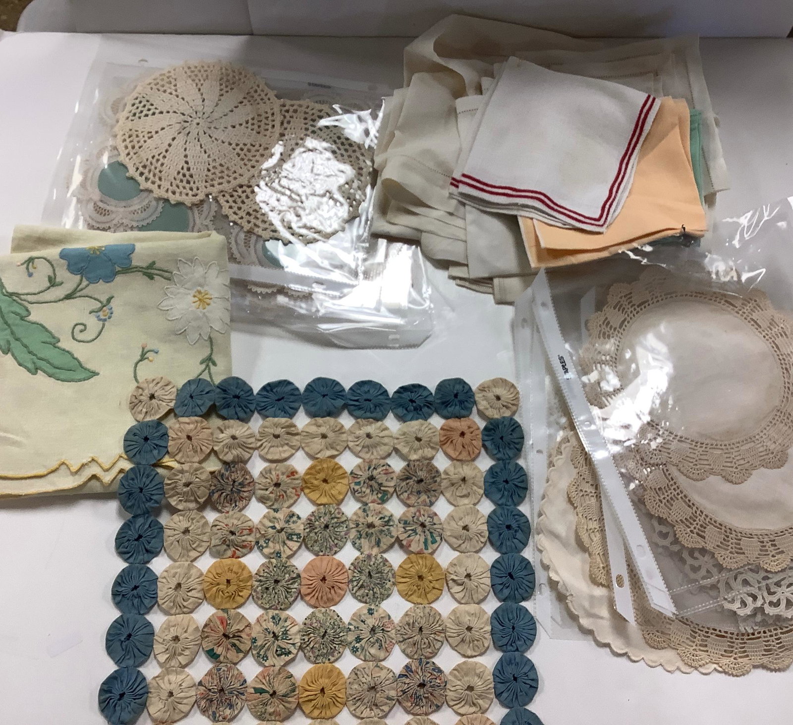 Lot of crocheted doilies and some Embroidery items: Lot of crocheted doilies and some Embroidery items