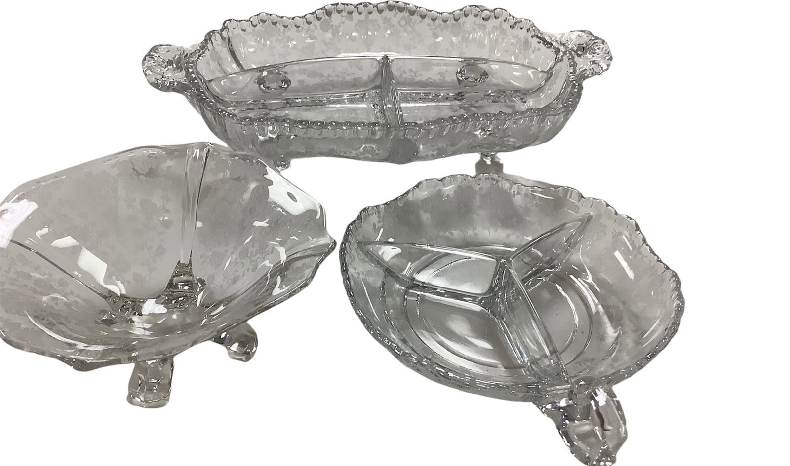 Cambridge Rosepoint glassware ground with handles relish tray. 12" Relish tray with handles and a (1 of 1)