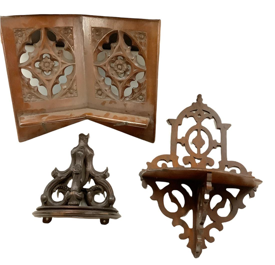 Wooden Book holder 13" tall and two wooden shelfÃ­s. (1 of 1)