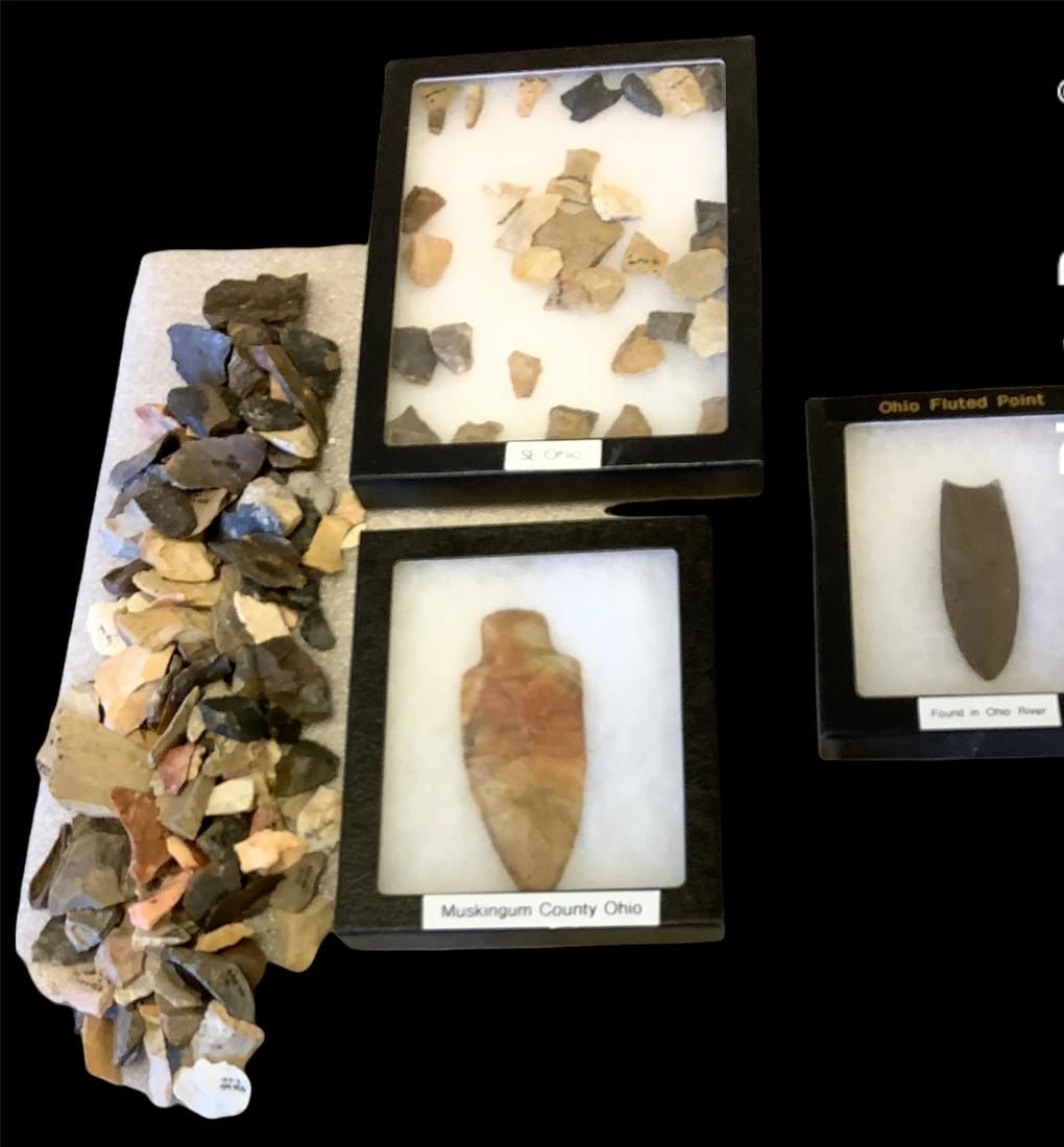 Primitive Native American artifacts and artifact pieces including stone Celt 4" long, 4.5" point (1 of 1)