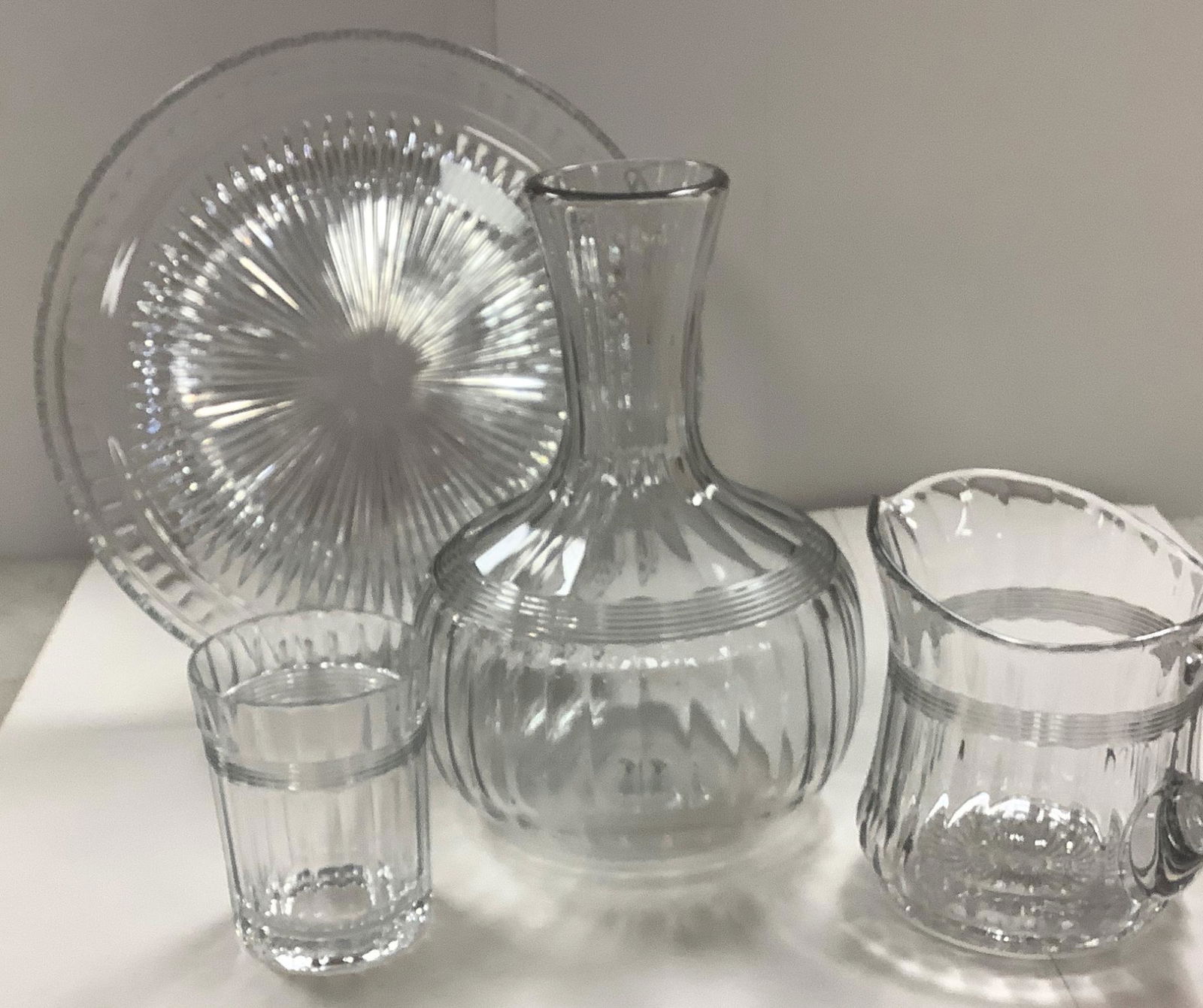 Heisey, Banded flute 10" tray, water bottle and tumbler and pitcher. (1 of 1)