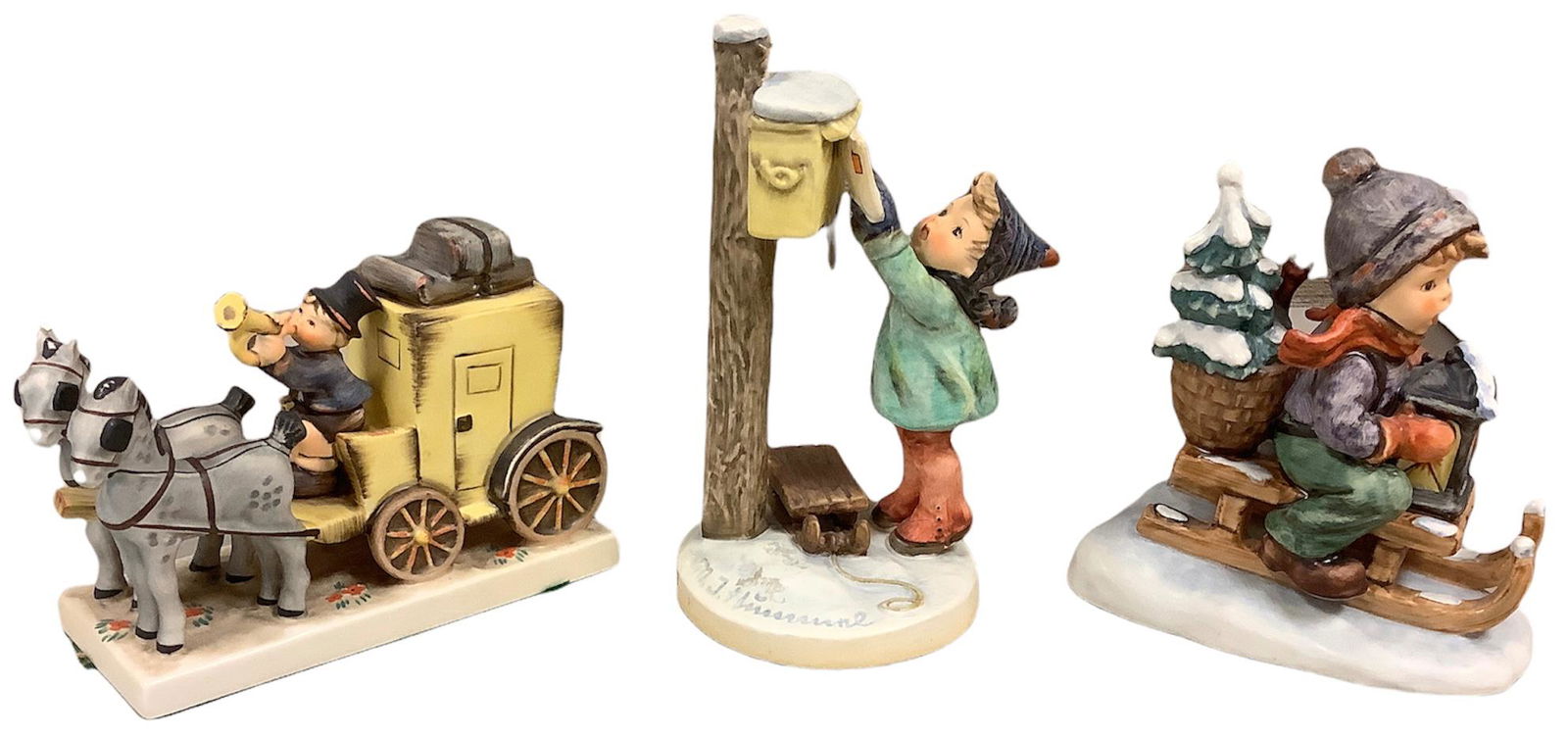 Lot of 3 Hummel figurines, A Letter to Santa Claus, The Mail is Here and Ride into Christmas, range (1 of 1)