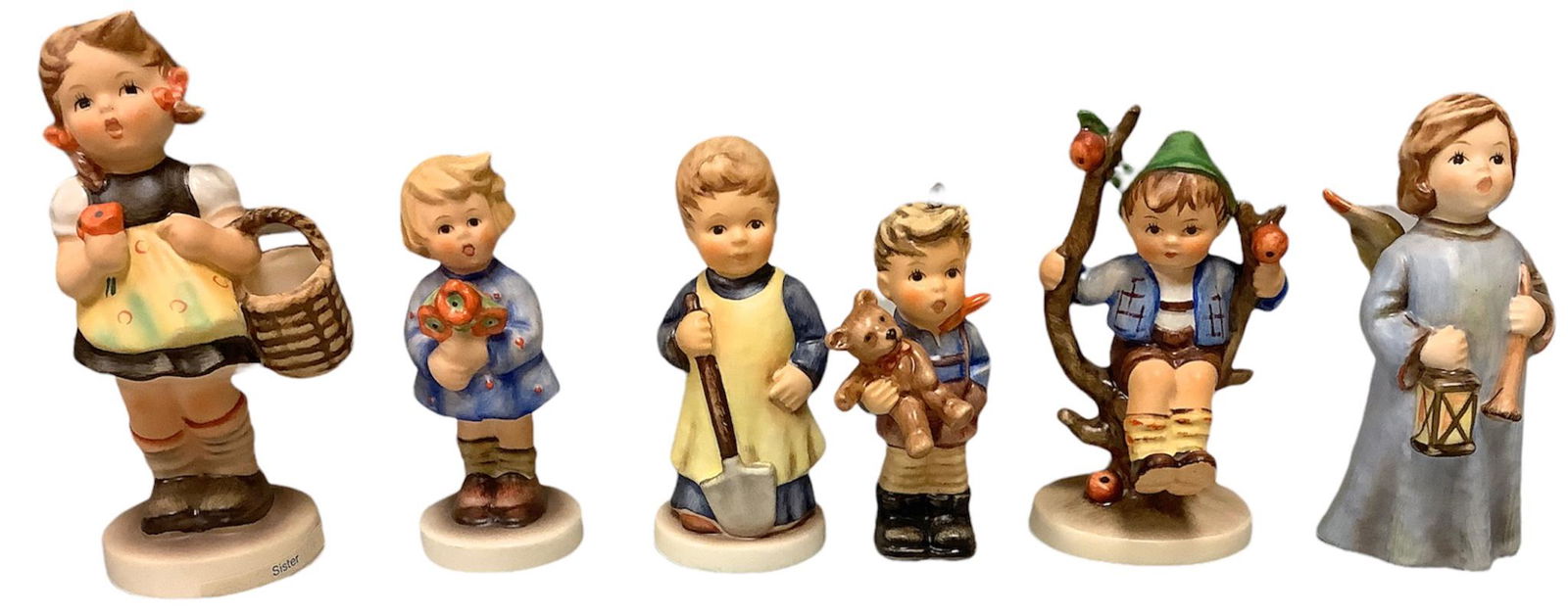 Lot of 6 Hummel figurines including Appletree Boy, Hosanna, Sister, Christmas Gift (ornament), (1 of 2)