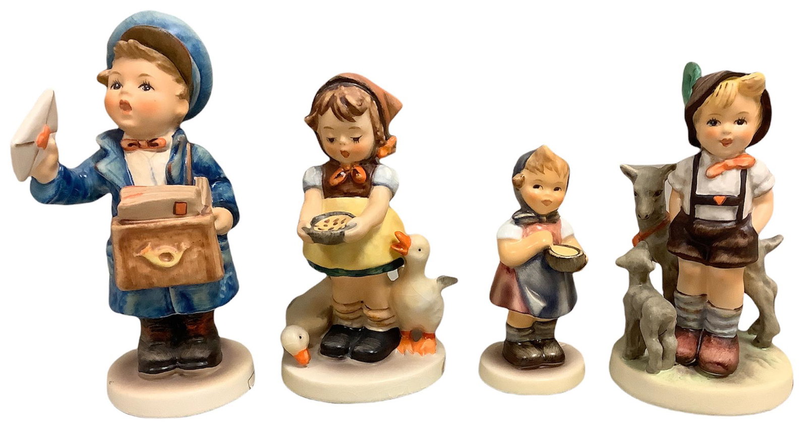 Lot of 4 Hummel figurines including Postman, Little Goat Herder, Be Patient and From Me To You, (1 of 1)
