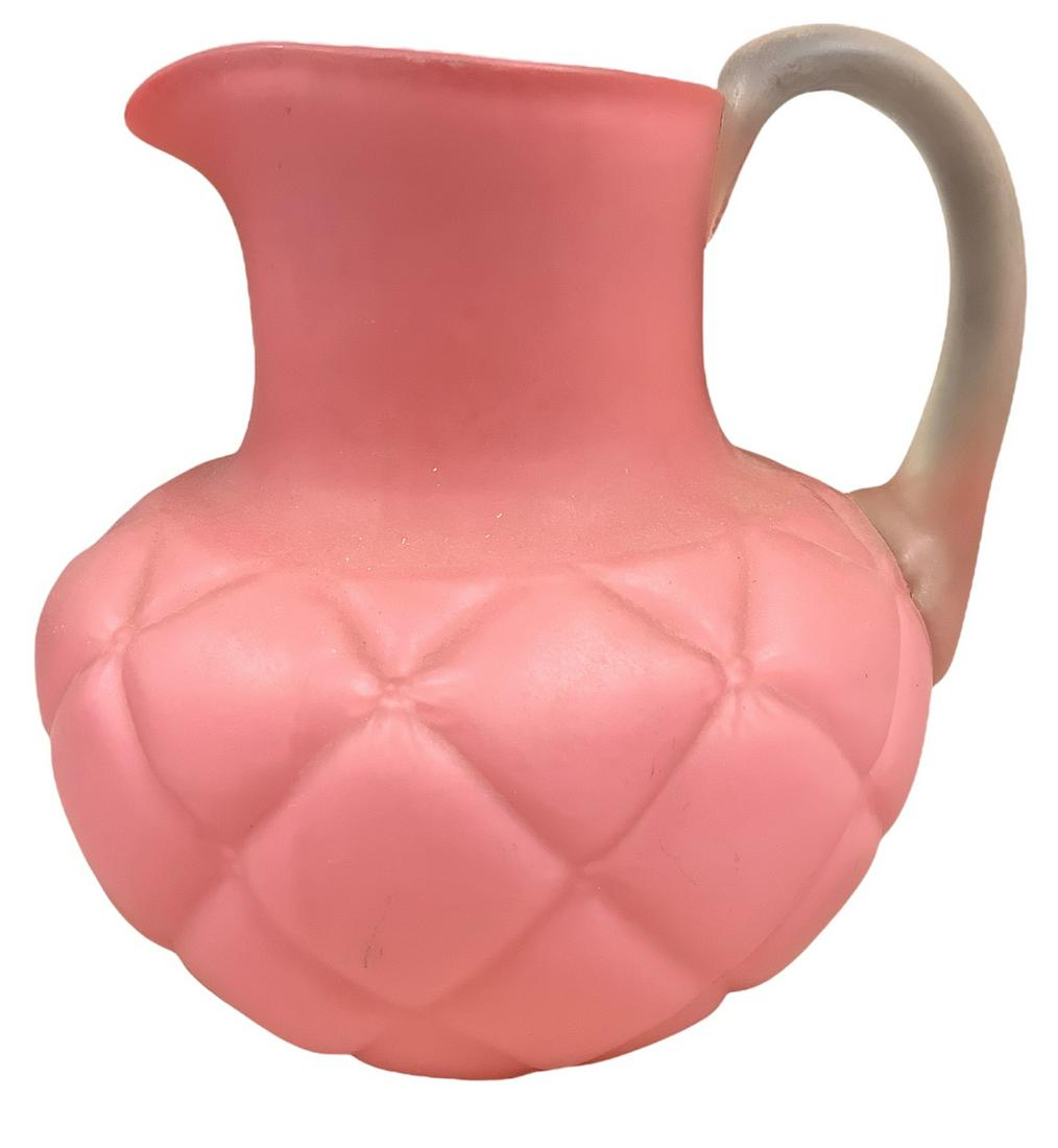 Vintage pink quilted matte glass pitcher @ approx 7 1/2" tall, 8" wide. (1 of 1)