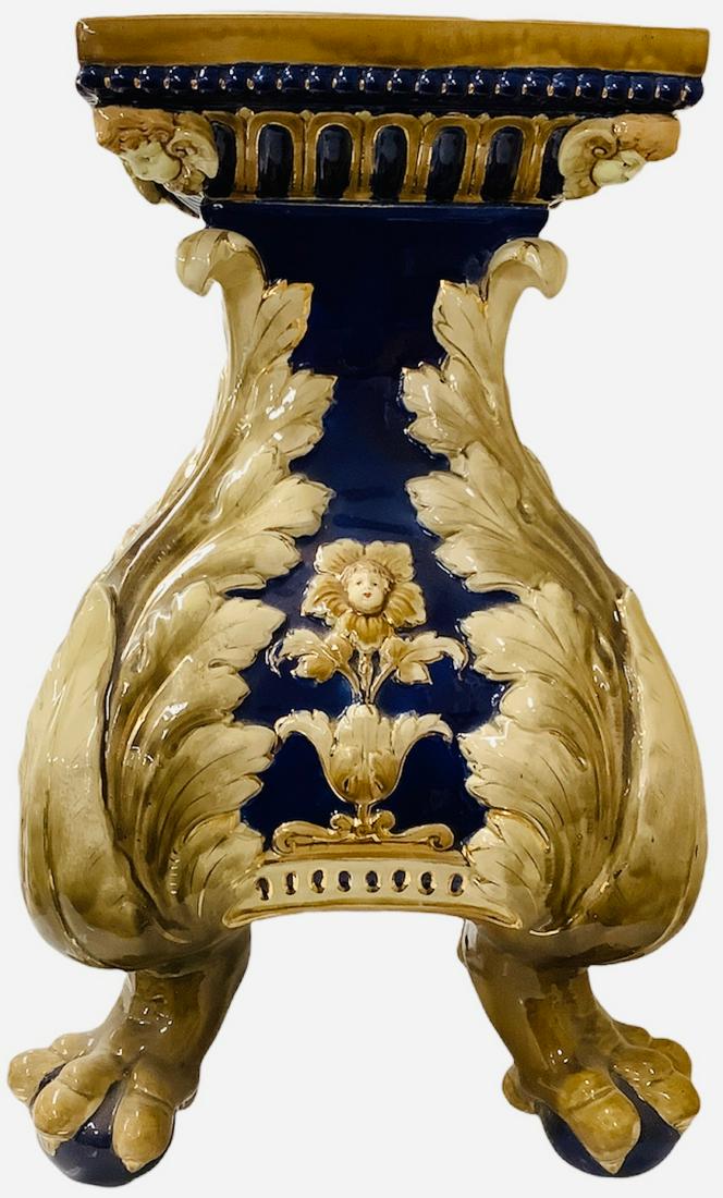 Ceramic pedestal w/ cherub motif w/ claw feet balls. Unknown maker 21.25" (1 of 5)