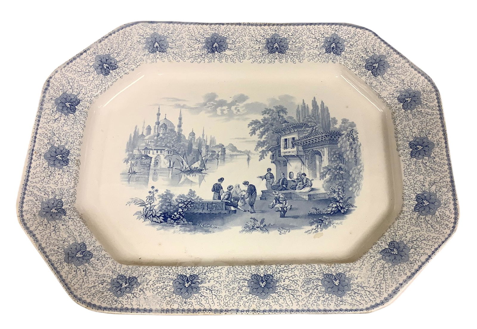 16" x 20" blue Transferware platter marked "Persia" (1 of 2)