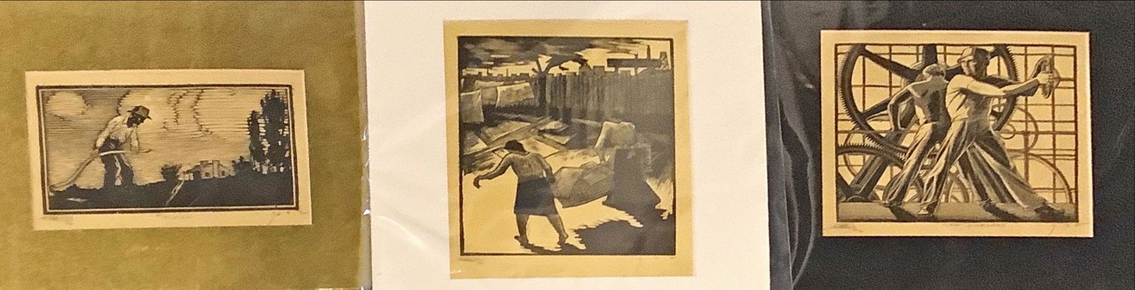 3 mid century woodcut prints attributed to Earl Mack Washington, "Farmer" signed and dated 1932 (1 of 4)