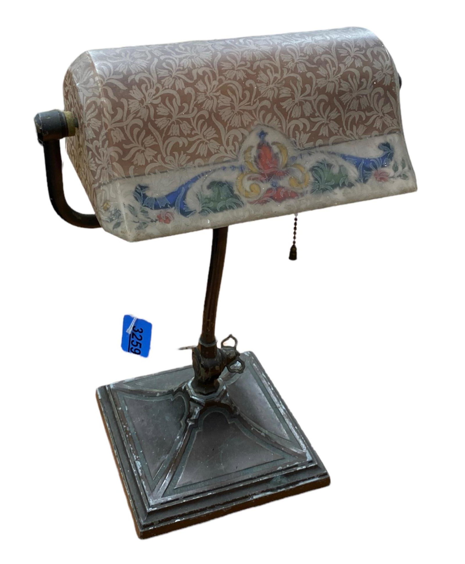 Antique reverse painted desk lamp. 16" tall. (1 of 6)