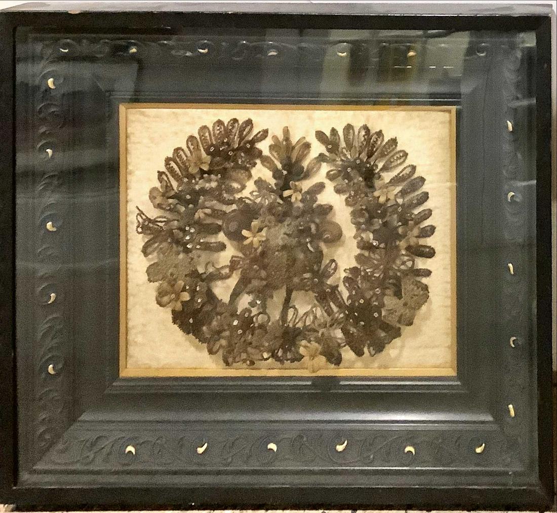 Victorian hair wreath in deep frame. 29" x 26 (1 of 1)