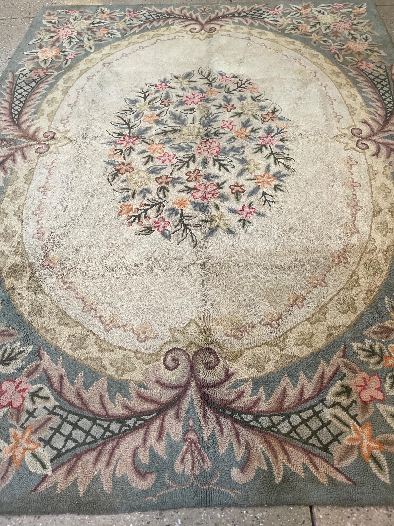 Oriental rug, antique American machine hooked rug, circa 1940's, 7' 7" x 9' 9". (1 of 6)