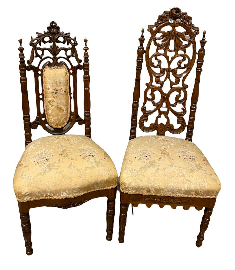 2 highly carved walnut victorian side chairs, 40.5" H, 44"H (1 of 1)