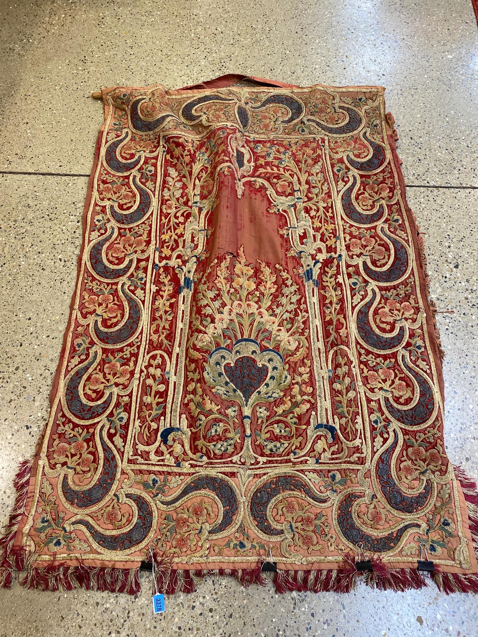 Antique middle eastern tapestry with appliquÃ©, well worn, very fragile, 40" x 69" (1 of 2)