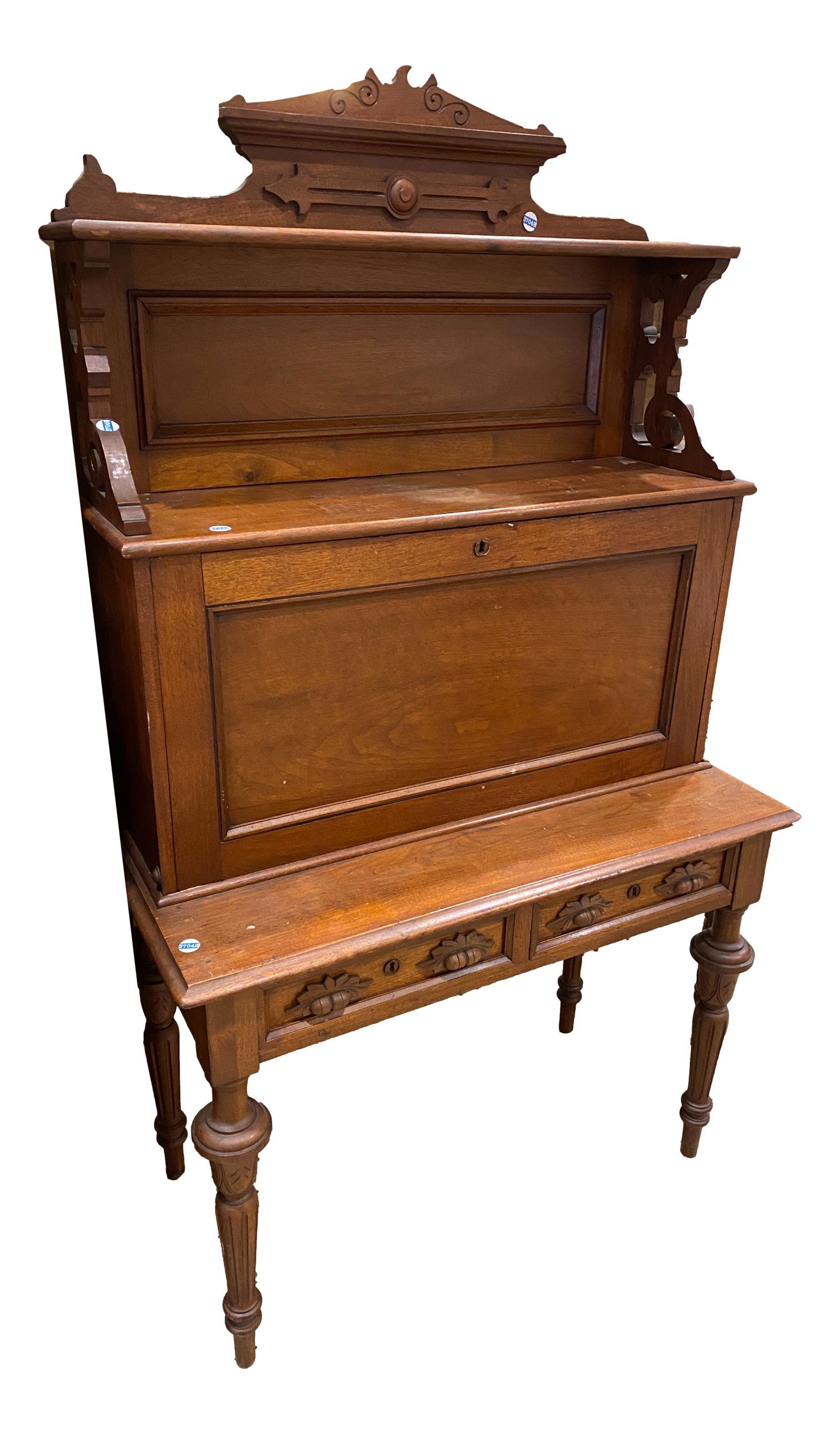 Victorian drop front desk with carved pulls, 39" x 19" x 69" (1 of 6)