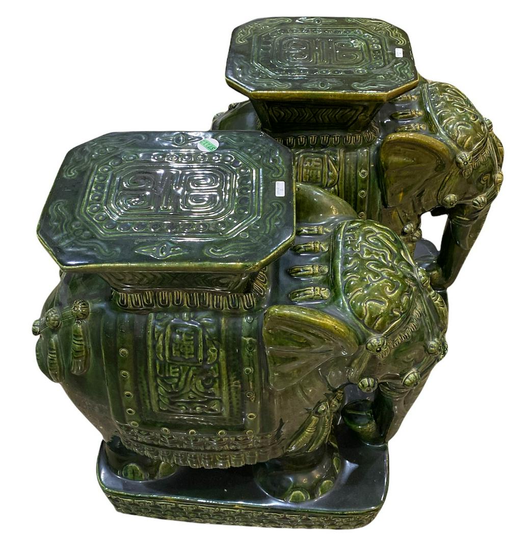 Pair of porcelain asian elephant garden seats, 23" tall: Pair of porcelain asian elephant garden seats, 23" tall