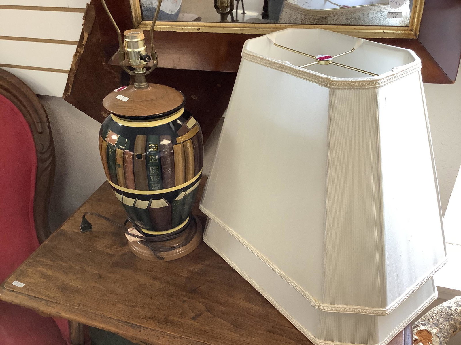 Table lamp with book motif and two shades, 27" tall. (1 of 1)