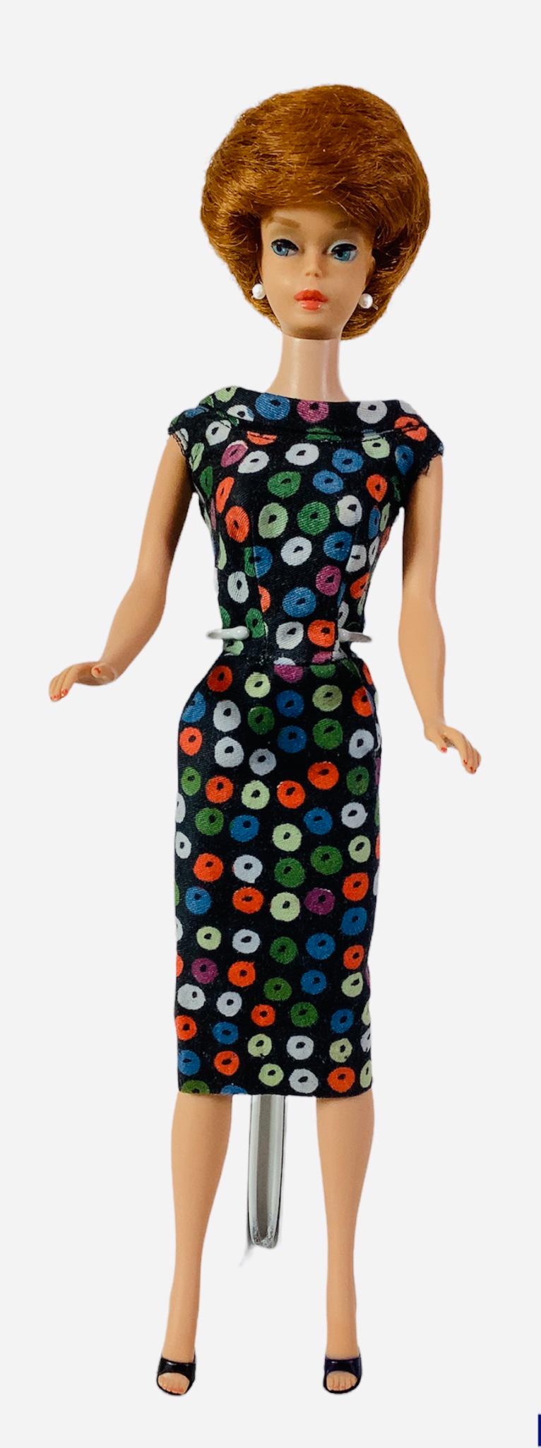 Titian Bubblecut Barbie. Dressed in #1289 "Apple Print Sheath", nail and facial paint good, nice (1 of 3)