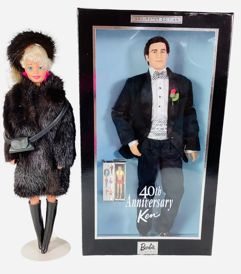 (2) (1) Beautiful knee length black fur coat, hat, purse and boots and under her fur is a non-Mattel (1 of 1)