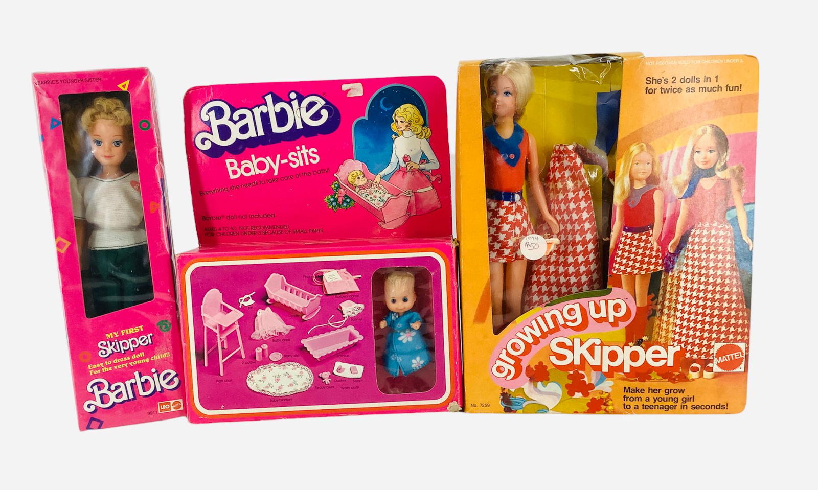 (3) Beautiful Dolls including Growing Up Skipper, My First Skipper and Barbie Babysits. Growing Up (1 of 2)