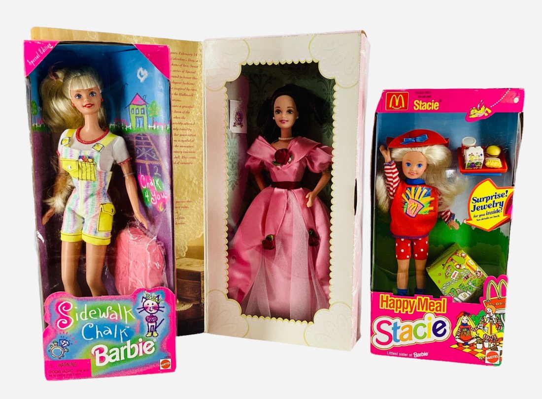 Lot of Barbie and Friend: Lot of Barbie and Friend including "Happy Meal" Stacie original box NRFB has minor crimping. "Sidewalk Chalk" original box NRFB has minor wear and crimping. "Sweet Valentine" original box NRFB has min