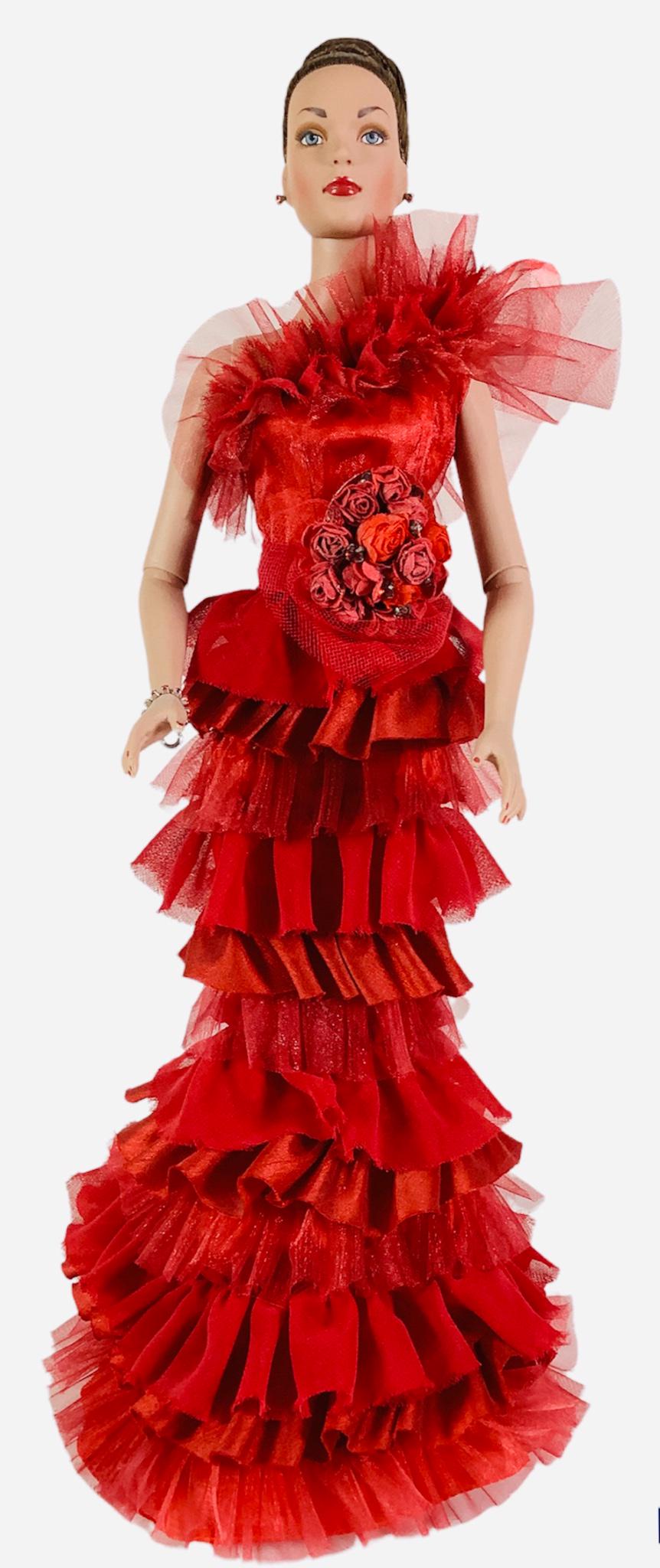 16" Tonner Tyler Wentworth Collection doll dressed in red ruffled gown with red shoes. No box. (1 of 2)