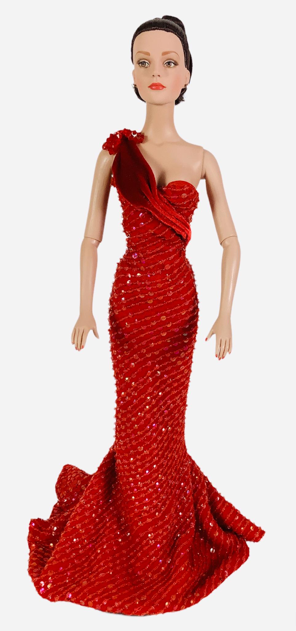 16" Tonner doll dressed in red sequins gown with red shoes. No box. (1 of 2)