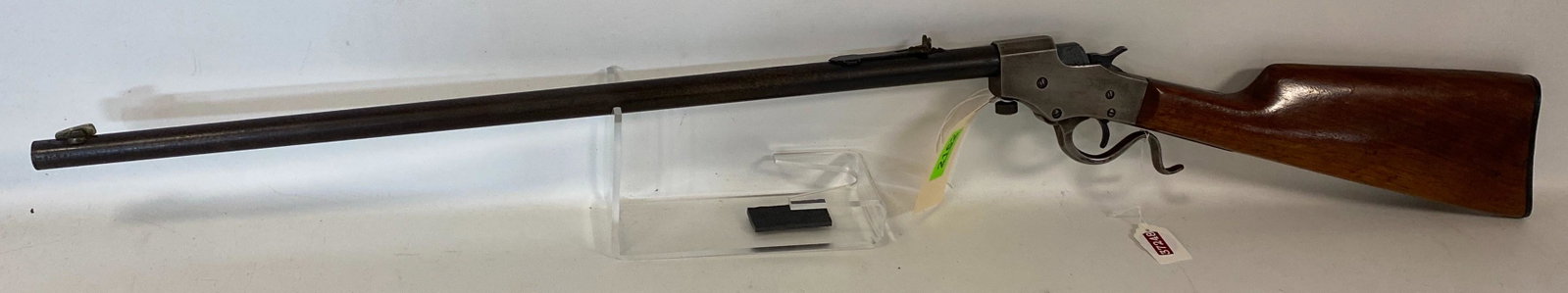 Stevens Model Favorite .22 Caliber Single Shot Rifle SN: W826, missing forearm., By bidding on this: Stevens Model Favorite .22 Caliber Single Shot Rifle SN: W826, missing forearm. By bidding on this lot buyer accepts responsibility of knowledge of State and Federal laws for their states requirements