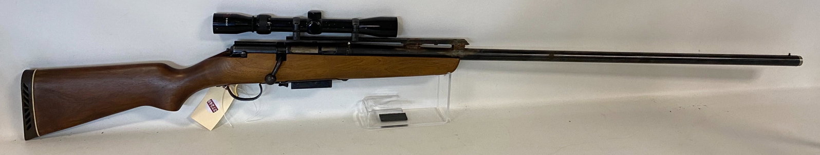 Marlin Model Goose gun .12 Gauge Bolt Shotgun SN: 72447873, including scope, welded on scope base: Marlin Model Goose gun .12 Gauge Bolt Shotgun SN: 72447873, including scope, welded on scope base and choke tube. By bidding on this lot buyer accepts responsibility of knowledge of State and Federal 
