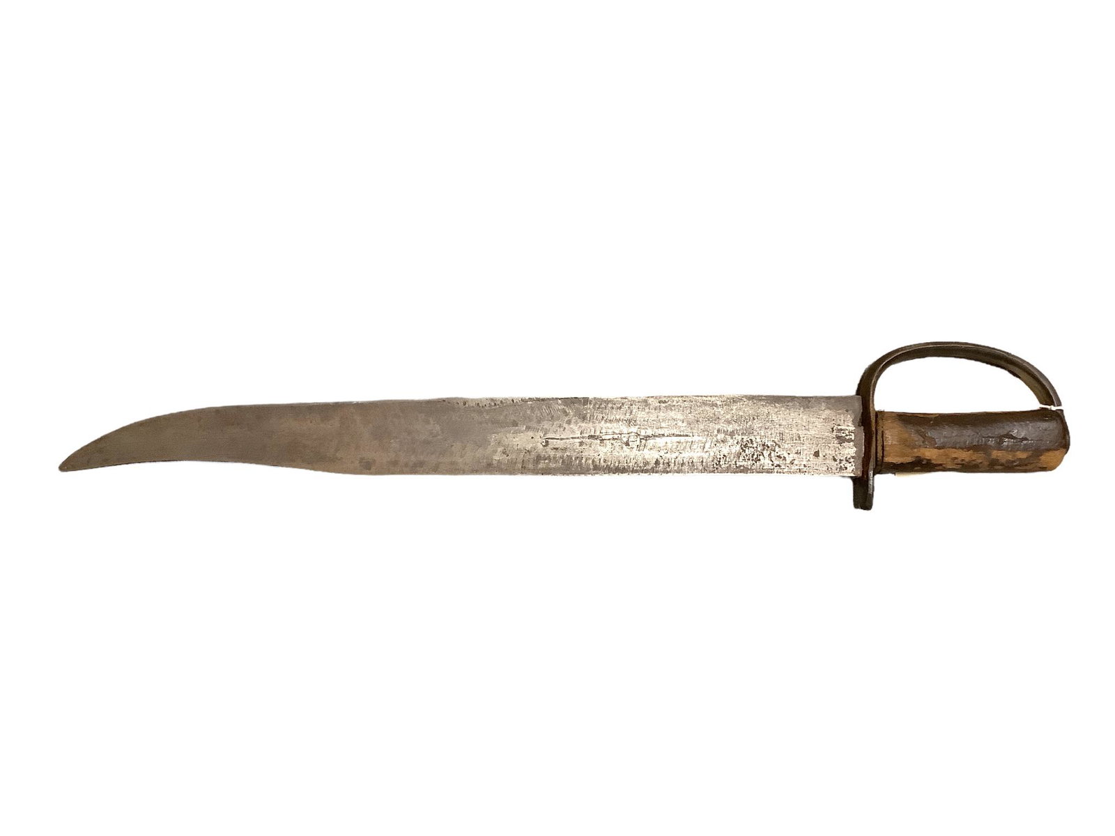 Massive confederate D-guard bowie knife with clip point blade. Walnut grip with leather washer: Massive confederate D-guard bowie knife with clip point blade. Walnut grip with leather washer forward. OAL: 22" Blade: 17 3/4" Blade width: 2"