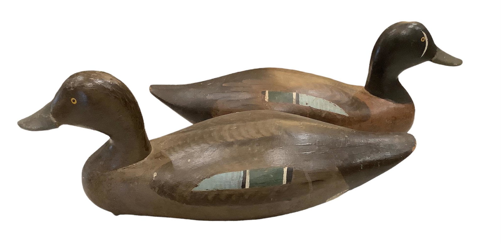 Pair of blue-winged teal duck decoys from Wilmington, DE, 1965.: Pair of blue-winged teal duck decoys from Wilmington, DE, 1965.
