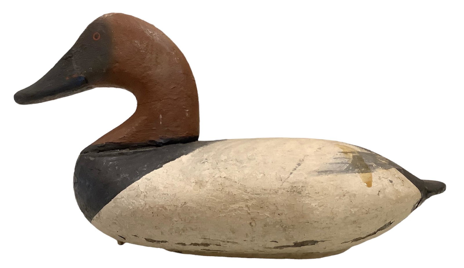 Chesapeake Bay are Drake canvasback duck decoy (wood).: Chesapeake Bay are Drake canvasback duck decoy (wood).