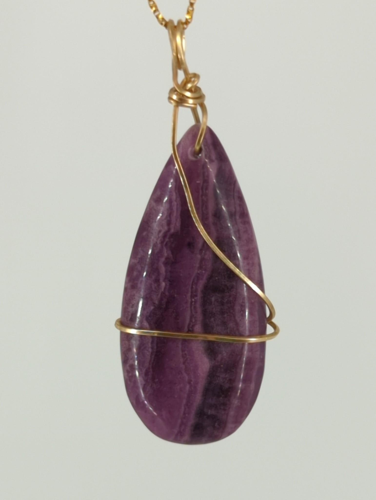 Gold Necklace with Gold-Wrapped Sugilite Pendant & Earrings: Gold Necklace with Gold-Wrapped Sugilite Pendant & Earrings 14kt yellow gold chain necklace (24" matinee length/0.9mm width), chain approx. 2.4 grams tw., chain is stamped and tested 14kt and is made