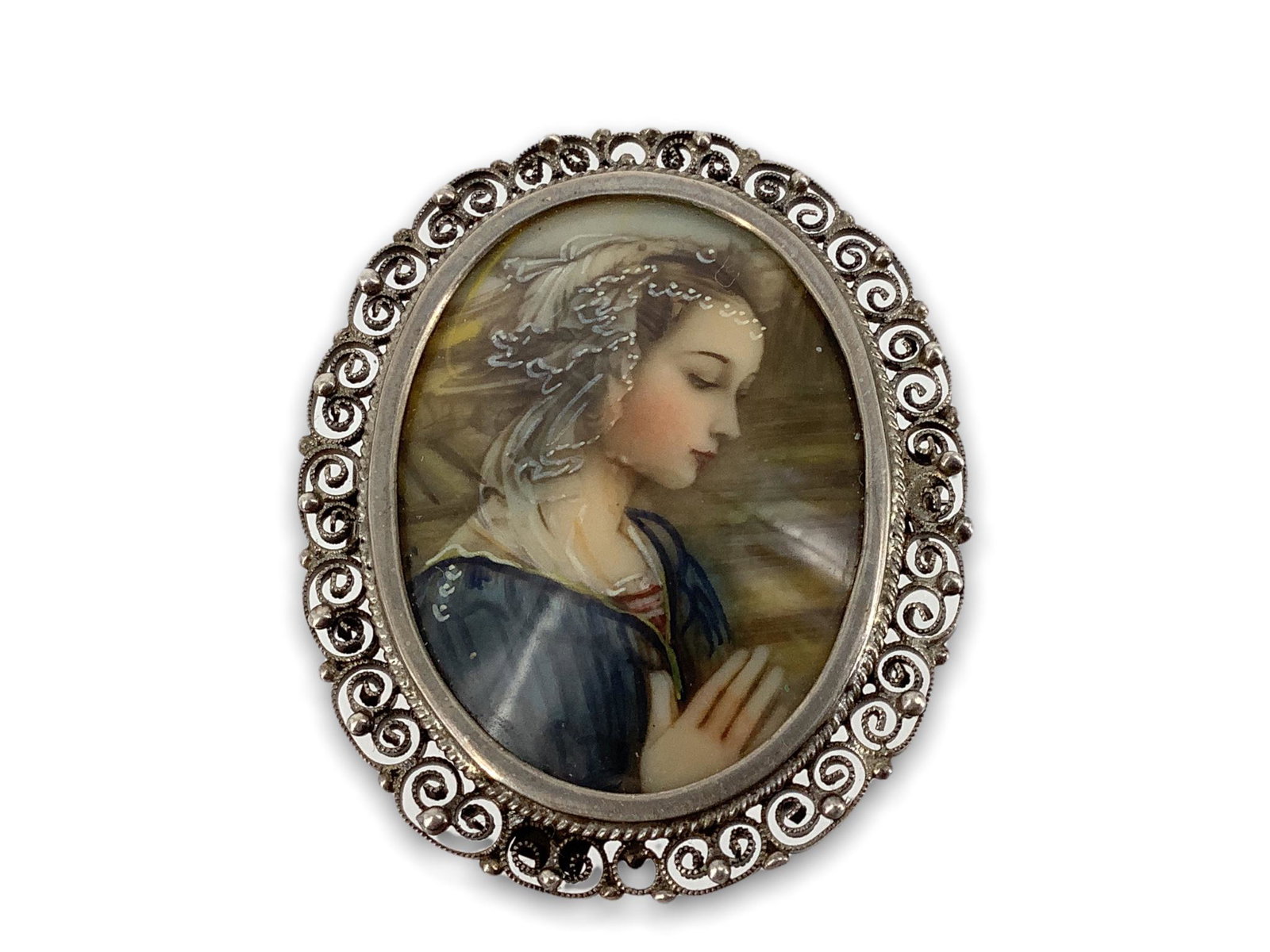 Victorian Painted Portrait Pin/Pendant (1 of 3)