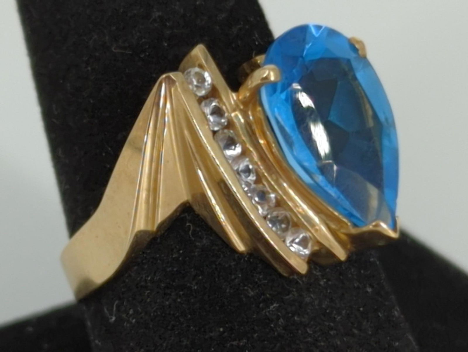 10kt Yellow Gold Blue Topaz & Moissanite Ring (1 of 5)