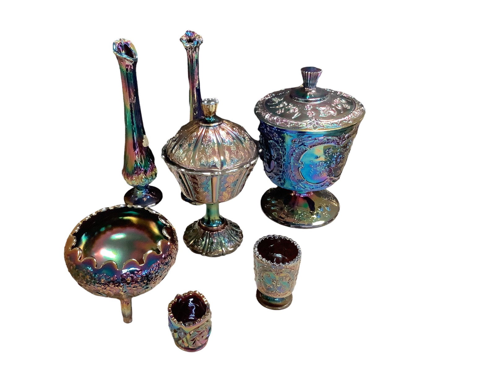 Fenton Amethyst Carnival Glass . 7 pieces ranging from 2” to 10.5” ., 2 Candy dishes (1 of 1)